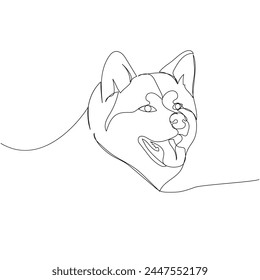 American Akita , japanese dog breed, ancient breed, hunting dog one line art. Continuous line drawing of friend, dog, doggy, friendship, care, pet, animal, family, canine.