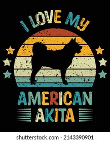 American Akita silhouette vintage and retro t-shirt design