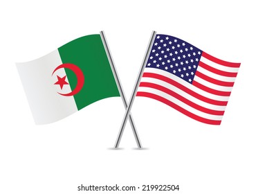 American and Algerian flags. Vector illustration.