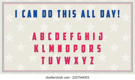 American Alphabet in 40's style. Diesel Punk USA Aesthetic. Stars pattern, Bold Letters. United States Retro typography. Steam Punk elements.