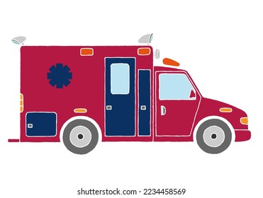 American ambulance in the colors of the American flag. Freehand drawing. Doodle. Hand Drawn. Outline.	
