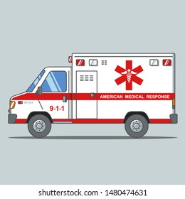 American ambulance on a gray background. flat vector illustration.