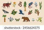 American animals and plants. Vector clipart collection. 
