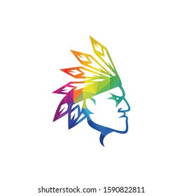 American Apache Indian Logo. Cherokee character icon design. Ethnic logo design.	