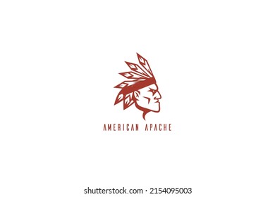 American Apache Indian Logo. Cherokee Character Icon Design. Ethnic Logo Design.