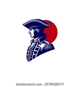 American Army Soldier Countryman Patriot With Tricorn Hat Logo Design