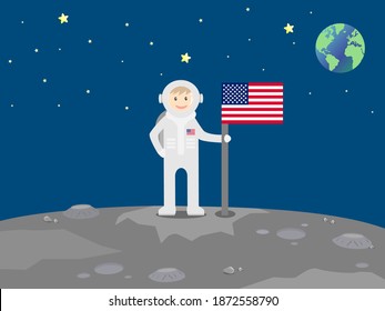 American astronaut planted national flag on moon's surface vector