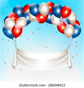 American background with colorful balloons for 4th of July in blue sky. Vector.