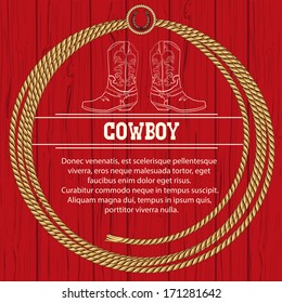 American Background With Cowboy Boots And Rope Frame.Vector Illustration For Text