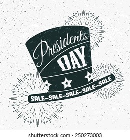 American Background with top hat. Presidents day sale. Vector vintage illustration for tag, label, packing.