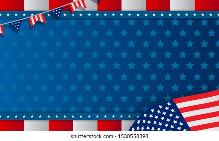 American Background Vector illustration. USA flag with blue star pattern background.