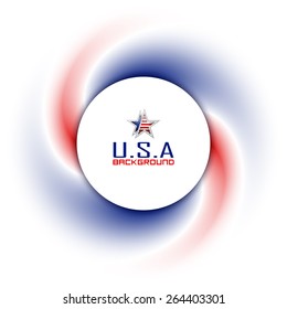 American badge on twisted red blue and white background 