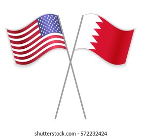 American and Bahraini crossed flags. United States of America combined with Bahrain isolated on white. Language learning, international business or travel concept.