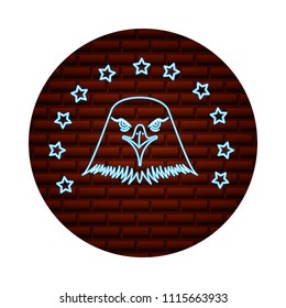 american bald eagle blue neon stars on brick wall