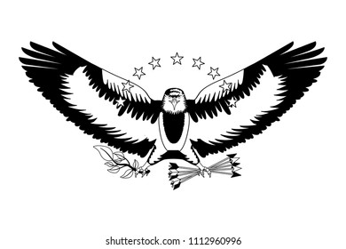 american bald eagle emblem with arrows and olive branch