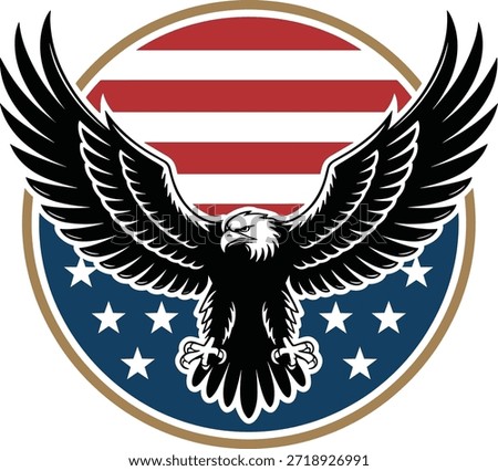 American Bald Eagle Emblem with USA Flag Circle Patriotic Logo Illustration