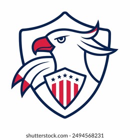 American Bald Eagle Flag Vector Line Art Illustration