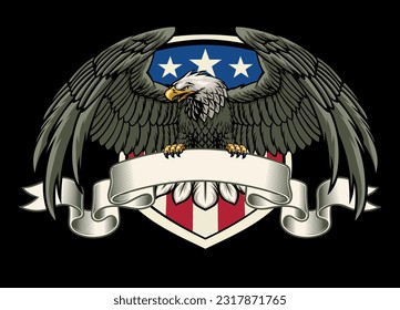 American Bald Eagle Grip a Blank Ribbon for Text