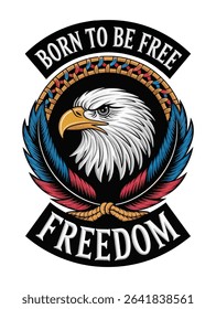 American bald eagle head with feathers and freedom text