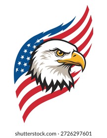 Cabeça de águia careca americana com bandeira dos EUA alas patriotismo