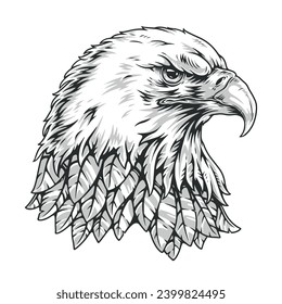 American bald eagle monochrome logotype with angry bird from US national emblem for design of patriotic accessories vector illustration