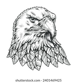 American bald eagle monochrome logotype bird with menacing look and sharp beak that is symbol of United States vector illustration