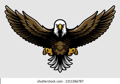 American Bald Eagle with Open Wings and Claws in Cartoon Style