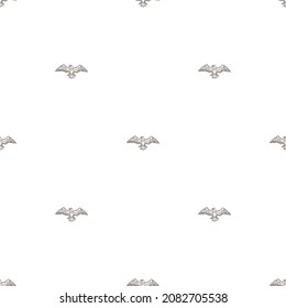 American Bald Eagle Soaring in Sky Seamless Pattern. Vector Black and White Background with Birds of Prey.