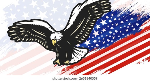 American Bald Eagle with USA Flag Background Illustration