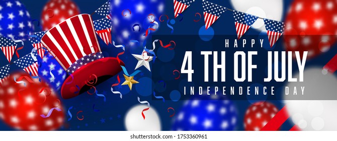 Amerikanische Ballons Flaggendekor 4. Juli Feier Independence Day Verkauf Werbebanner Vektorshopping Online-Shopping