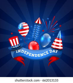 American Banner for Independence Day, Traditional Colorful Symbols and Objects - Illustration Vector