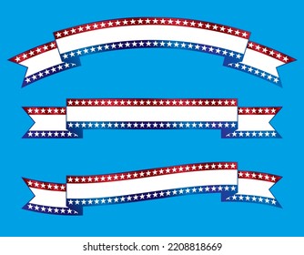 American banners in red white and blue metallic gradient colors. Patriotic Ribbon set with blank space for your own title. Collection of American themed banners