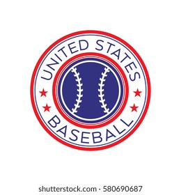 An American baseball crest in vector format. This round shield features stars, text that says United States, and a base ball.