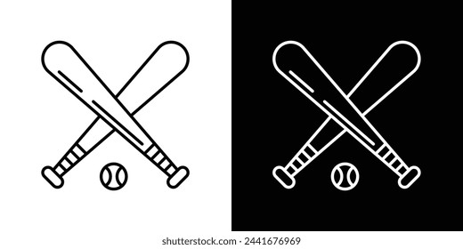 American Baseball Sport and Equipment Icons. Ball and Bat Symbols in Black Filled and Outlined Style.