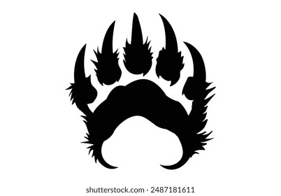 American Bear Claw Vector Silhouette, Bear Paw Clip art black Silhouette
