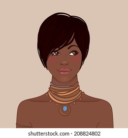 American beauty: Pretty young African American woman with stylish haircut Vector illustration