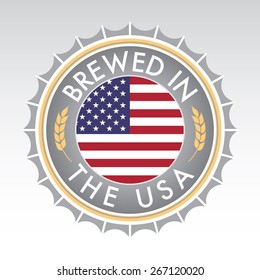 An American beer cap crest in vector format. The bottle cap features the American flag flanked by two golden wheat icons.