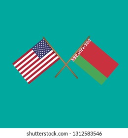American and Belarus crossed flags.