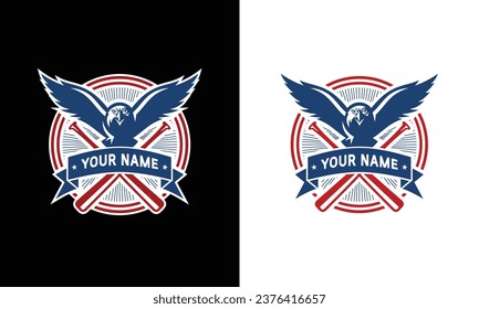 American Best Baseball or softball club badge, logo, eagle Vector illustration. Concept for shirt or logo, print, stamp, tee etc. 