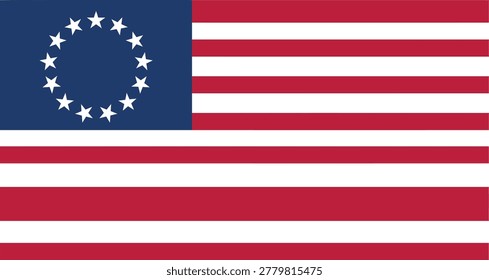 American Betsy Ross flag with thirteen white stars in circular pattern American history symbol