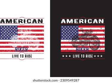 American Biker Live to Ride" Abraza el camino abierto con este dinámico diseño, angustiado grabado con letras de "Live to Ride" y un paisaje pintoresco de Estados Unidos. Perfecto para apasionados ciclistas que viven por la aventura.