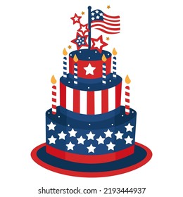 American Birthday Cake with Red and Blue stars for 4th of July Independence Day celebrate.