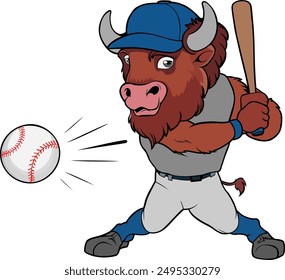 American Bison Baseball Flat Design Vector Illustration