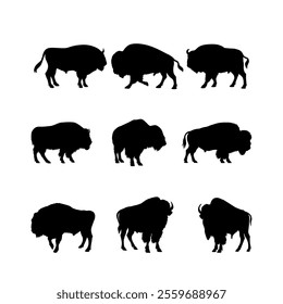 American bison black silhouette animal on a white background.