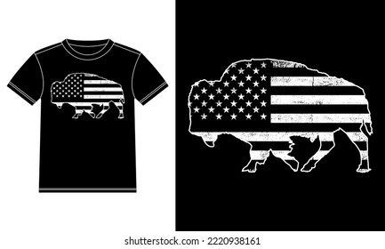 American Bison Buffalo with American Flag T-Shirt