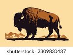 American Bison, buffalo. Hand drawn vector illustration. 