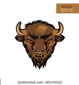 American Bison Bull Mascot Head Vector Illustration. Buffalo Head Animal Symbol Isolated On White Background.