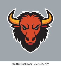 Fondo blanco de la Ilustración vectorial del logotipo de la cabeza del bisonte americano