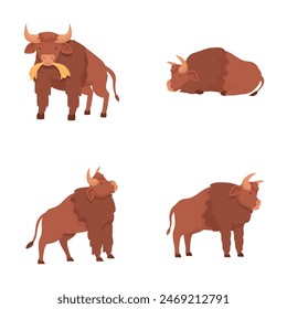 Iconos de bisonte americano Vector de dibujos animados. Enorme animal bisonte. Naturaleza salvaje