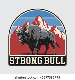 American bison with mountain range emblem design